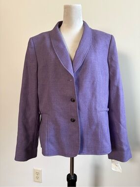 Tahari Purple Textured Herringbone Blazer Single Breasted Size 16 Missing Button